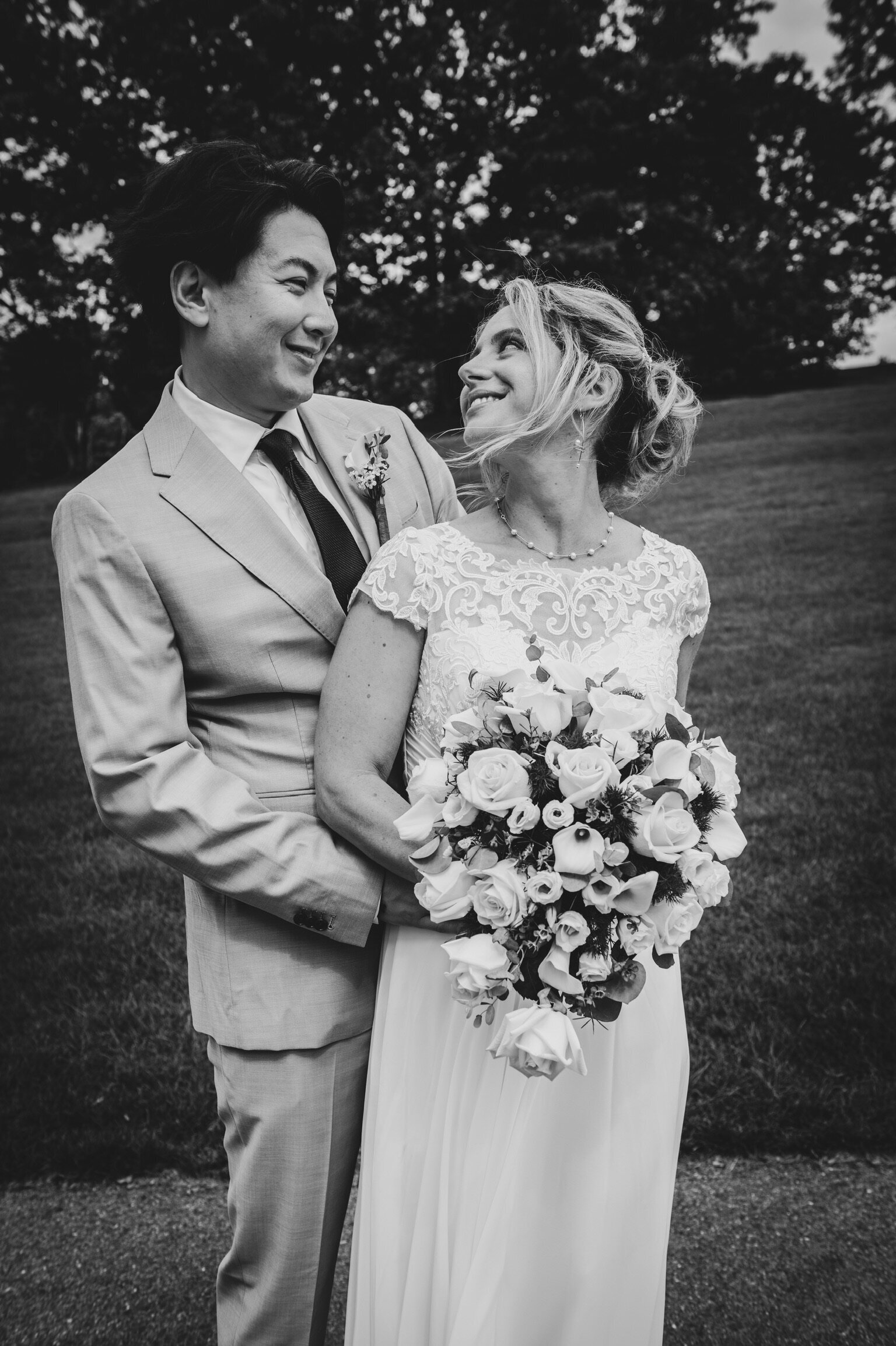 Black and white documentary wedding moment